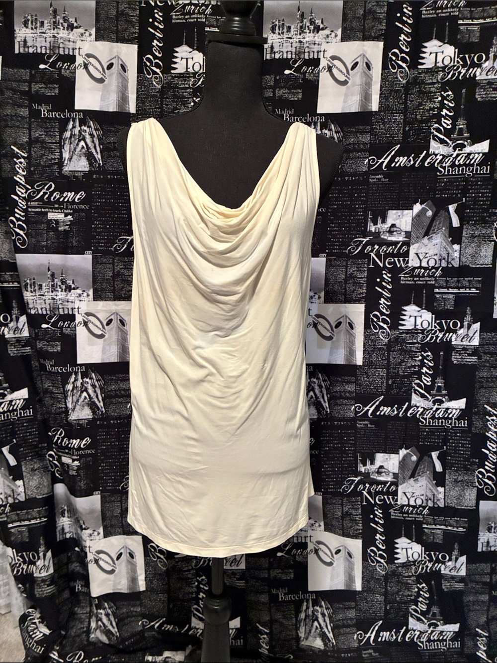 Draped Cowl Neck Sleeveless Top - Cream - Large